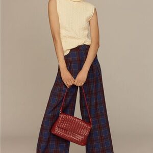 Avery Wide Leg Plaid Pants in Navy and Burgundy